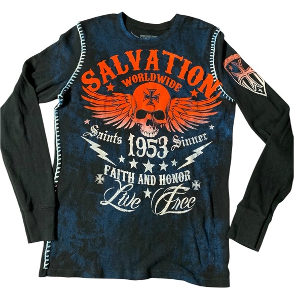 Raw State Premium, 100% Cotton graphic Long sleeve Shirt - Picture 1 of 7